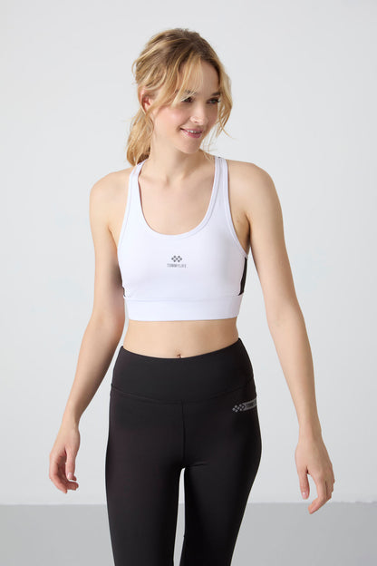White Cross Back Detailed Slim Fit U Collar Padded Women's Sports Bra - 97121