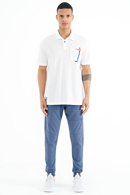 White Neck Detailed Printed Standard Cut Polo Collar Men's T-Shirt - 88241