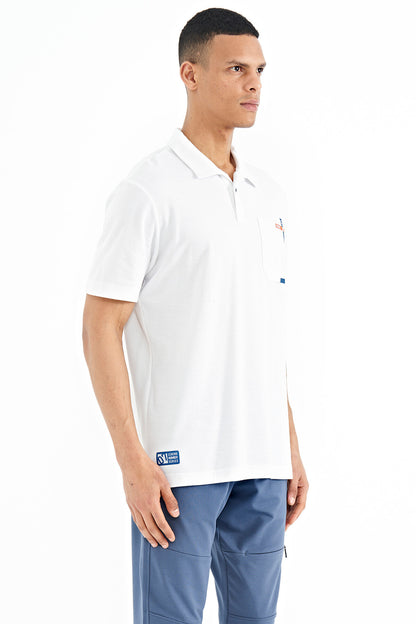 White Neck Detailed Printed Standard Cut Polo Collar Men's T-Shirt - 88241