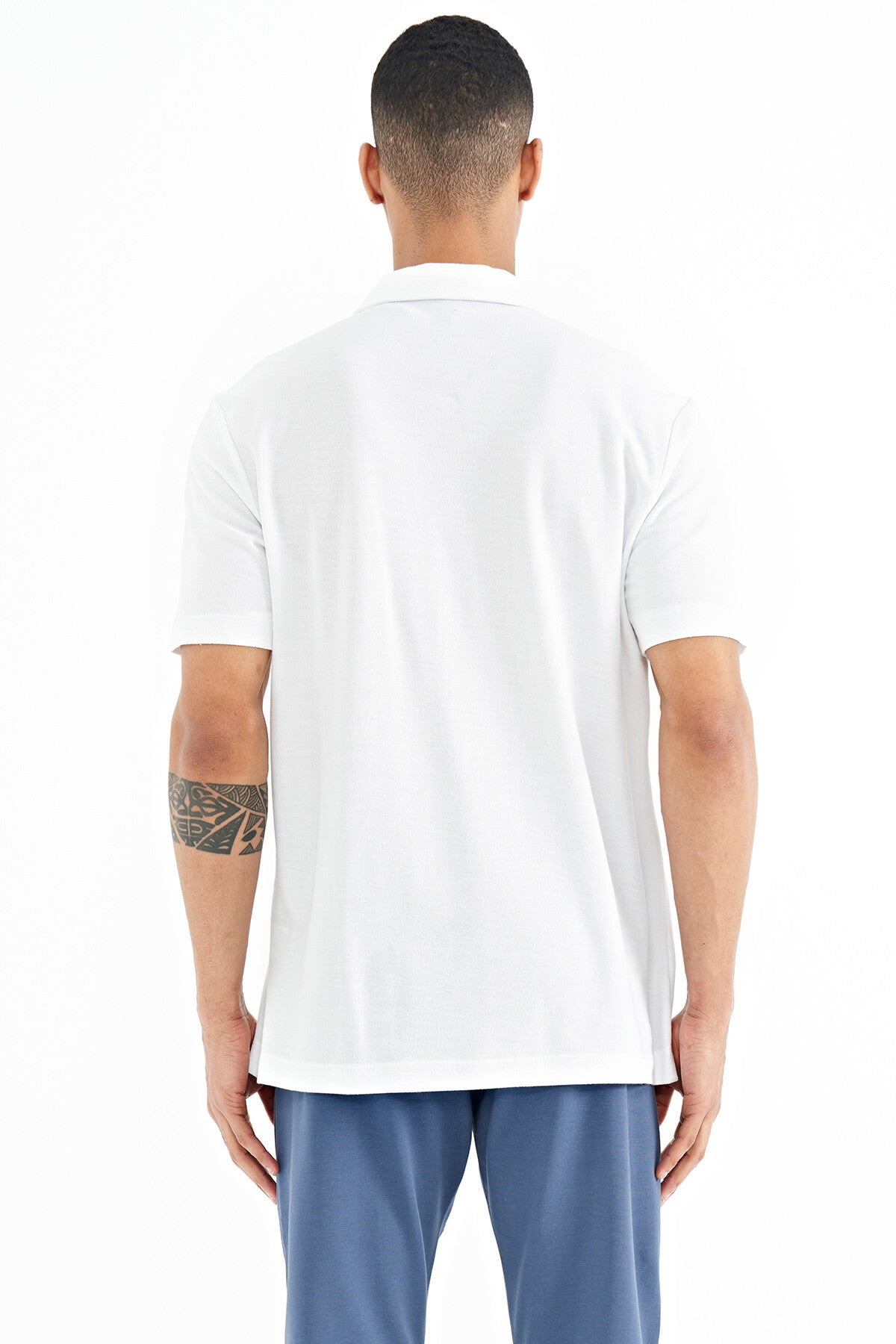 White Neck Detailed Printed Standard Cut Polo Collar Men's T-Shirt - 88241