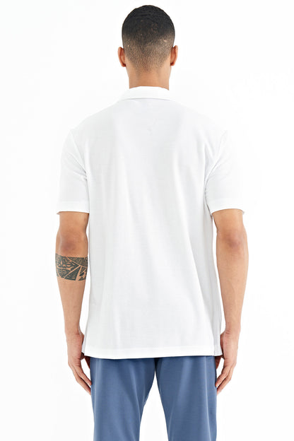 White Neck Detailed Printed Standard Cut Polo Collar Men's T-Shirt - 88241
