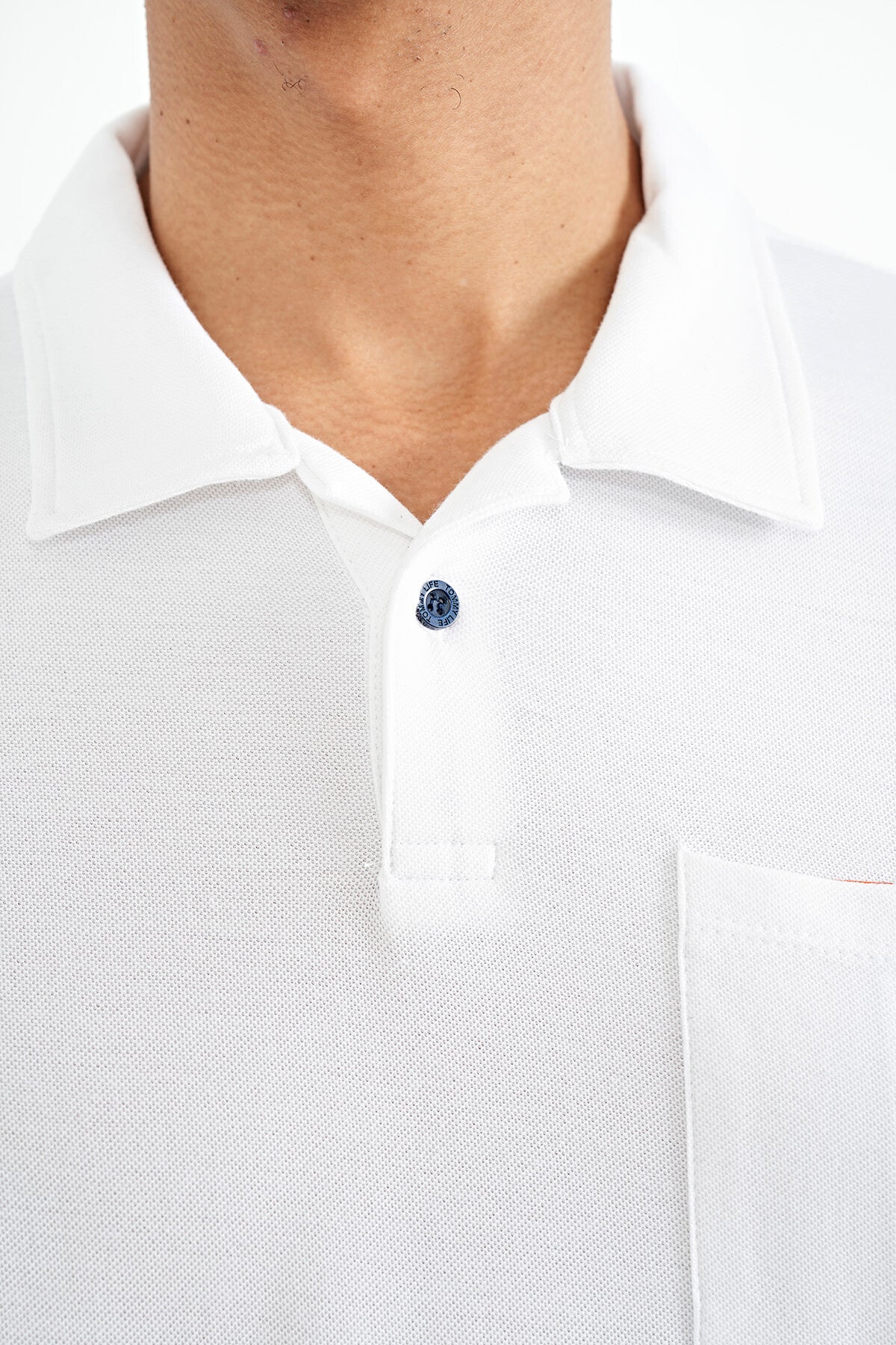 White Neck Detailed Printed Standard Cut Polo Collar Men's T-Shirt - 88241