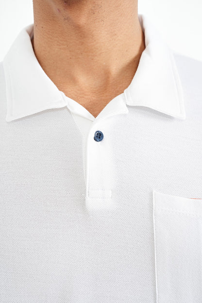 White Neck Detailed Printed Standard Cut Polo Collar Men's T-Shirt - 88241