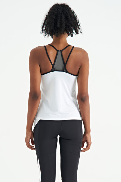White Double Strap Back Detailed Standard Cut Women's Sports Singlet - 97258