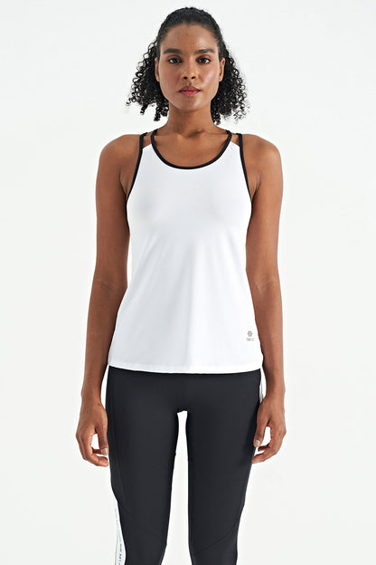 White Double Strap Back Detailed Standard Cut Women's Sports Singlet - 97258