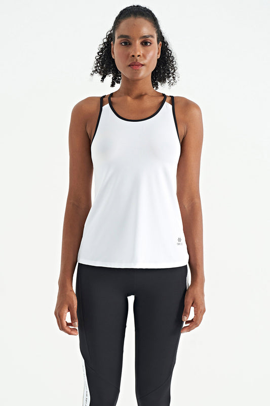 White Double Strap Back Detailed Standard Cut Women's Sports Singlet - 97258