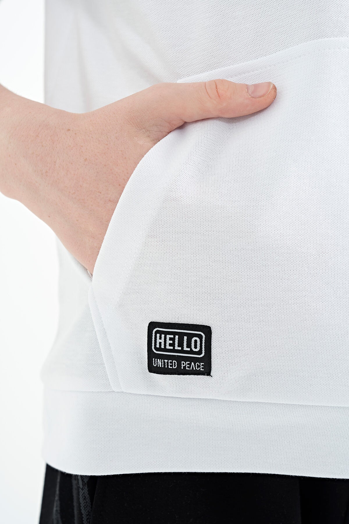 White Kangaroo Pocket Hooded Oversize Boys T-Shirt - 11160