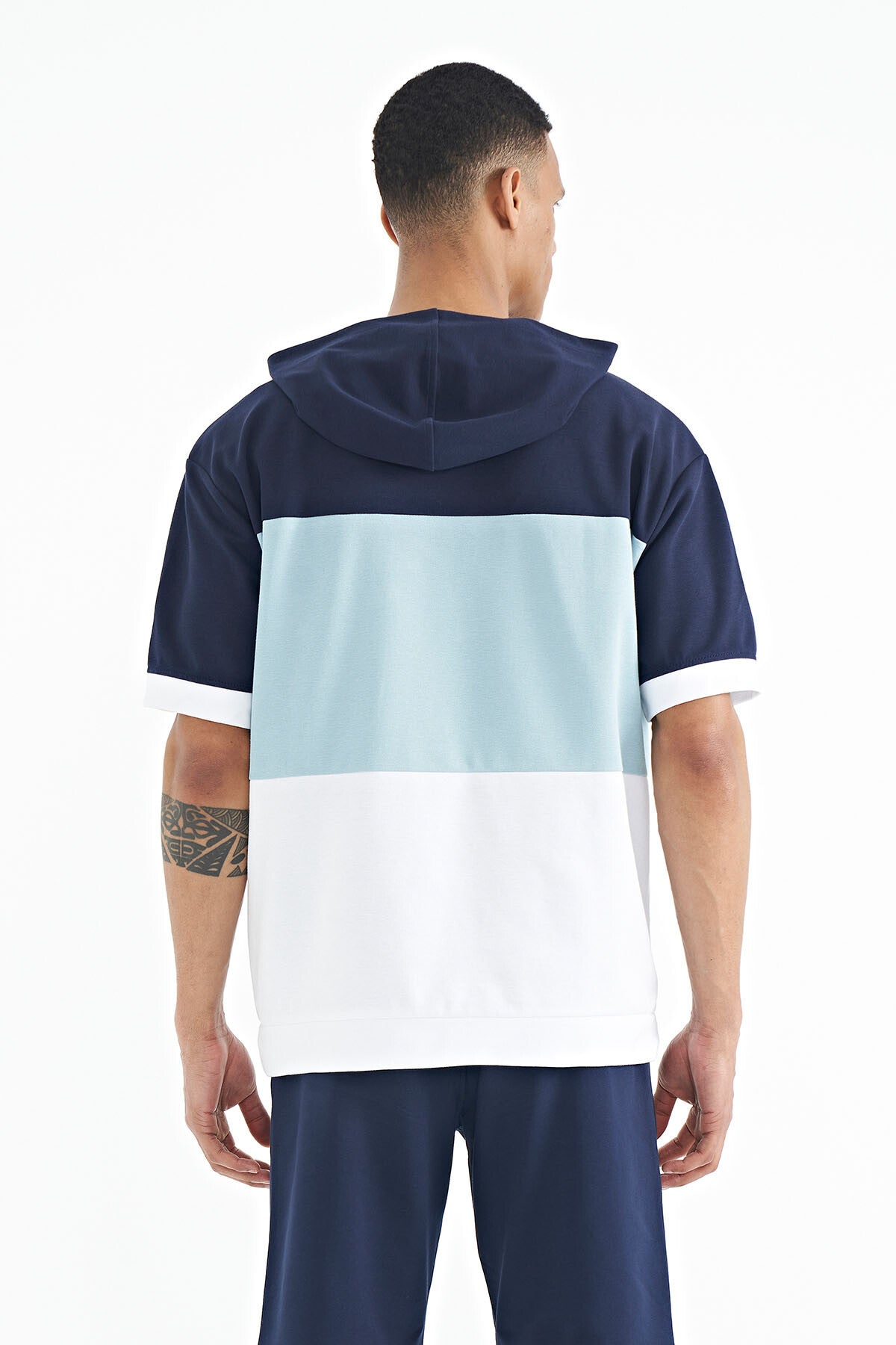 White Hooded Print Detailed Oversize Men's T-Shirt - 88191