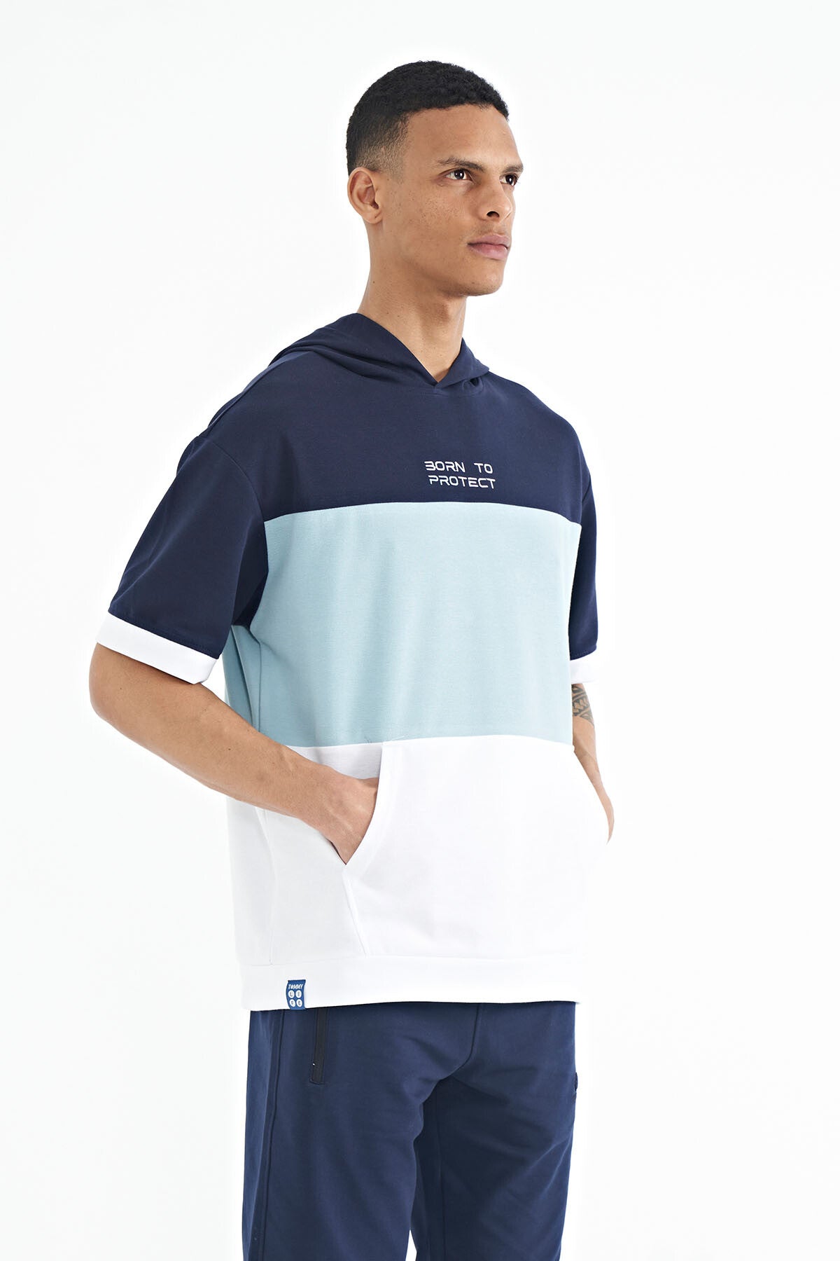 White Hooded Print Detailed Oversize Men's T-Shirt - 88191
