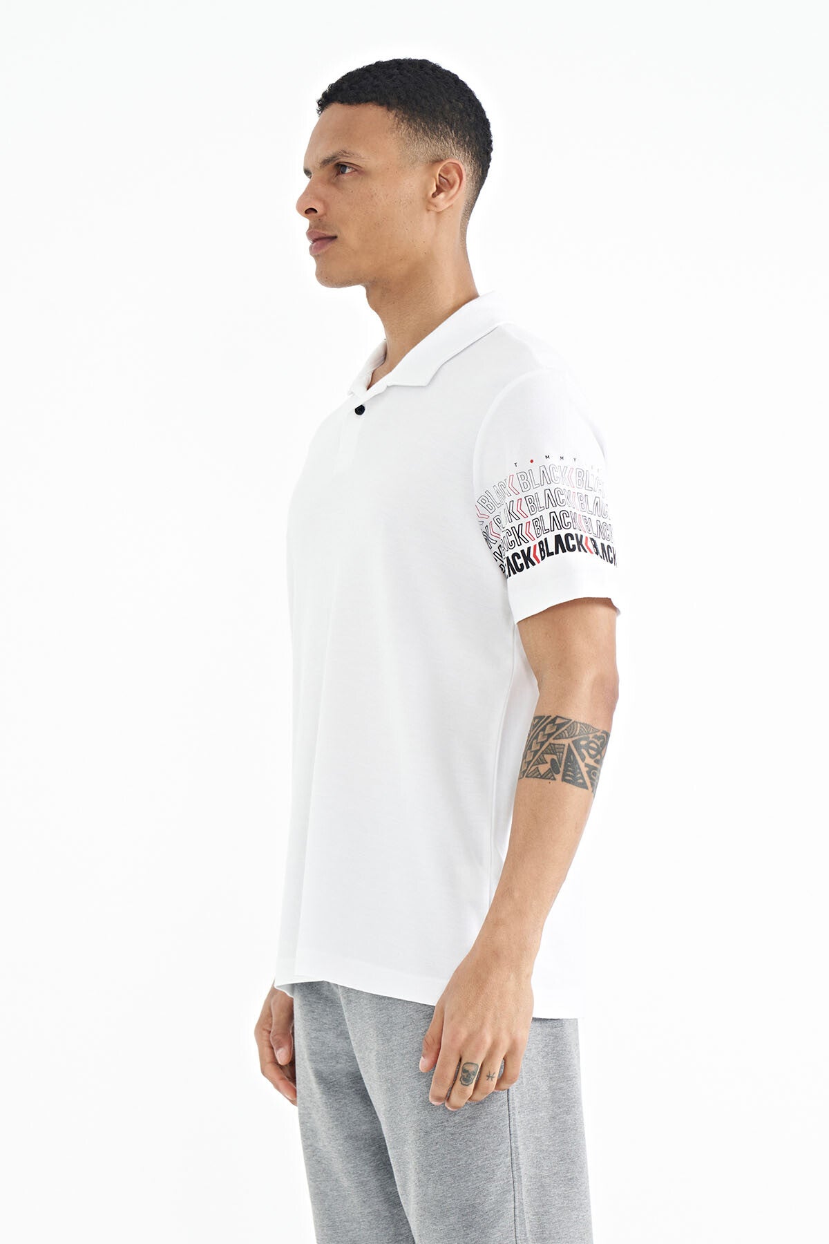 White Cuff Detailed Polo Collar Standard Fit Men's T-shirt - 88240