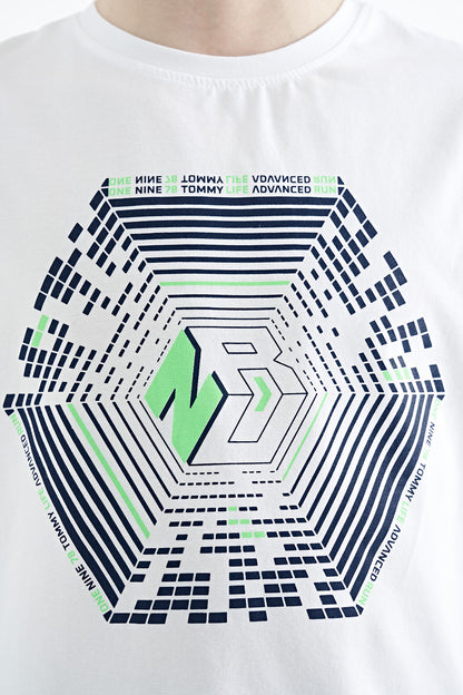 Colorful Detailed Printed Standard Cut White Cuffed Sleeve Boys' T-Shirt - 11156
