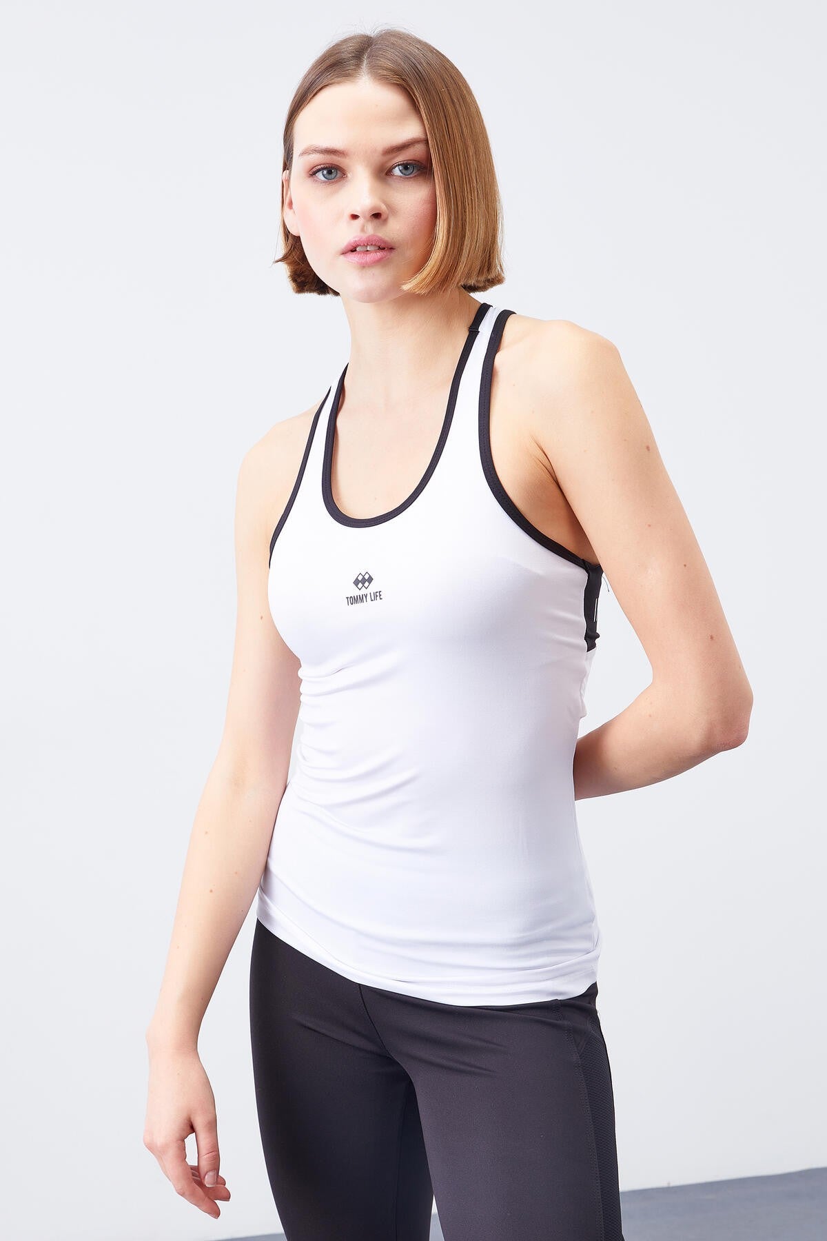White Back Print Detailed Micro Athlete Singlet 97096