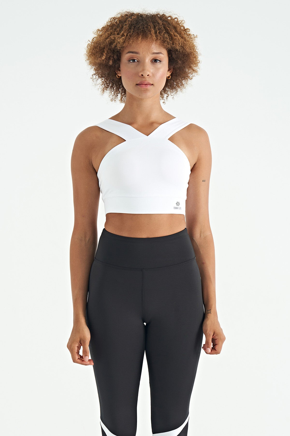 White Logo Printed Narrow Cut Scuba Fabric Women's Bustier - 97259