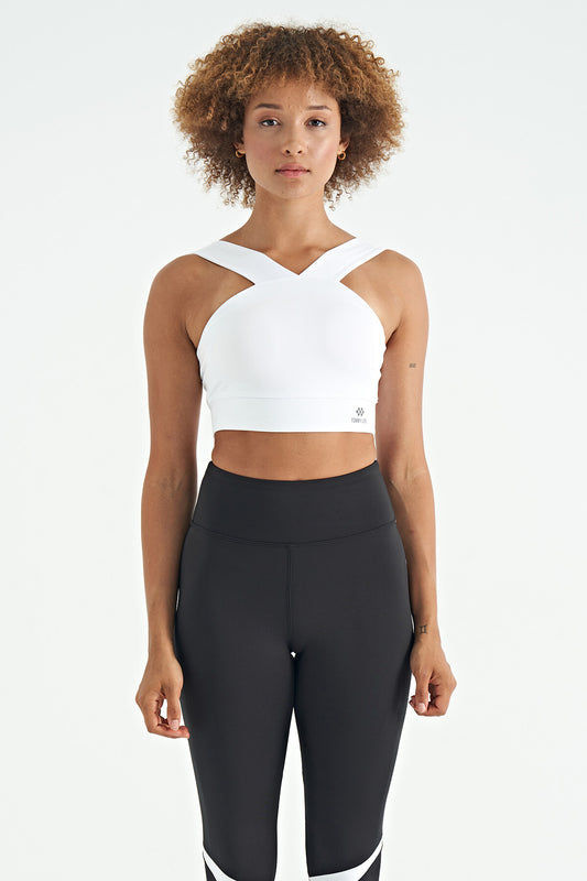 White Logo Printed Narrow Cut Scuba Fabric Women's Bustier - 97259