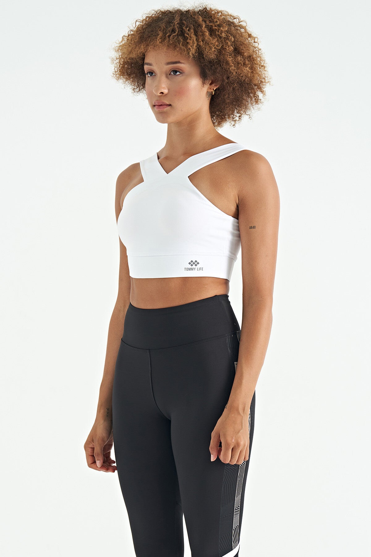 White Logo Printed Narrow Cut Scuba Fabric Women's Bustier - 97259