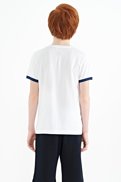 White Minimal Print Standard Fit O Collar Boys T-Shirt - 11132