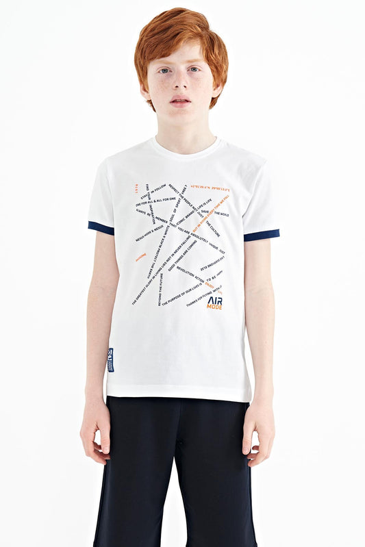 White Minimal Print Standard Fit O Collar Boys T-Shirt - 11132