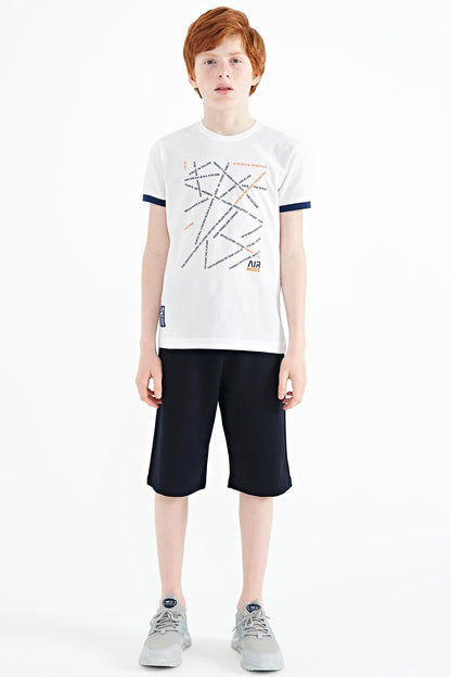 White Minimal Print Standard Fit O Collar Boys T-Shirt - 11132