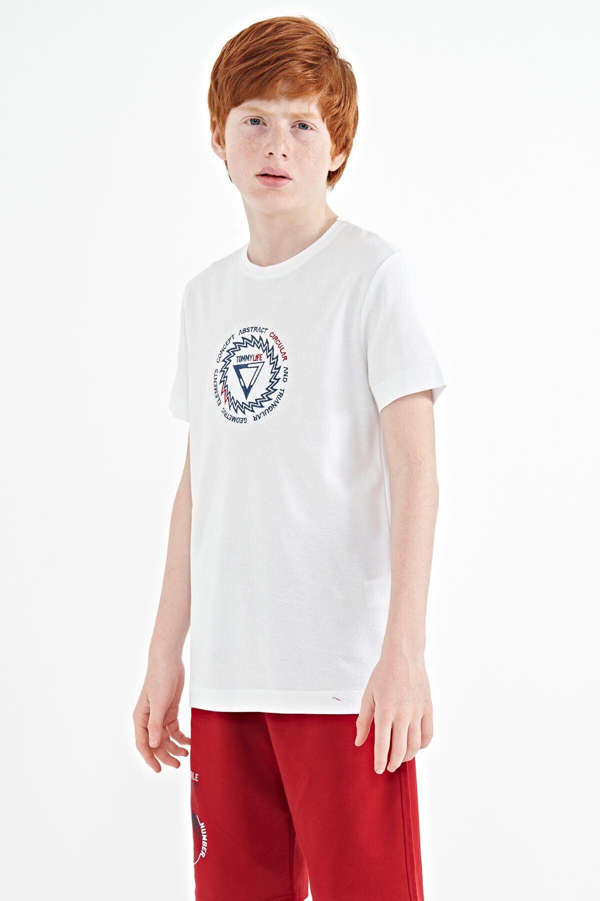 White Embroidered Detailed O Collar Standard Fit Boys T-Shirt - 11115