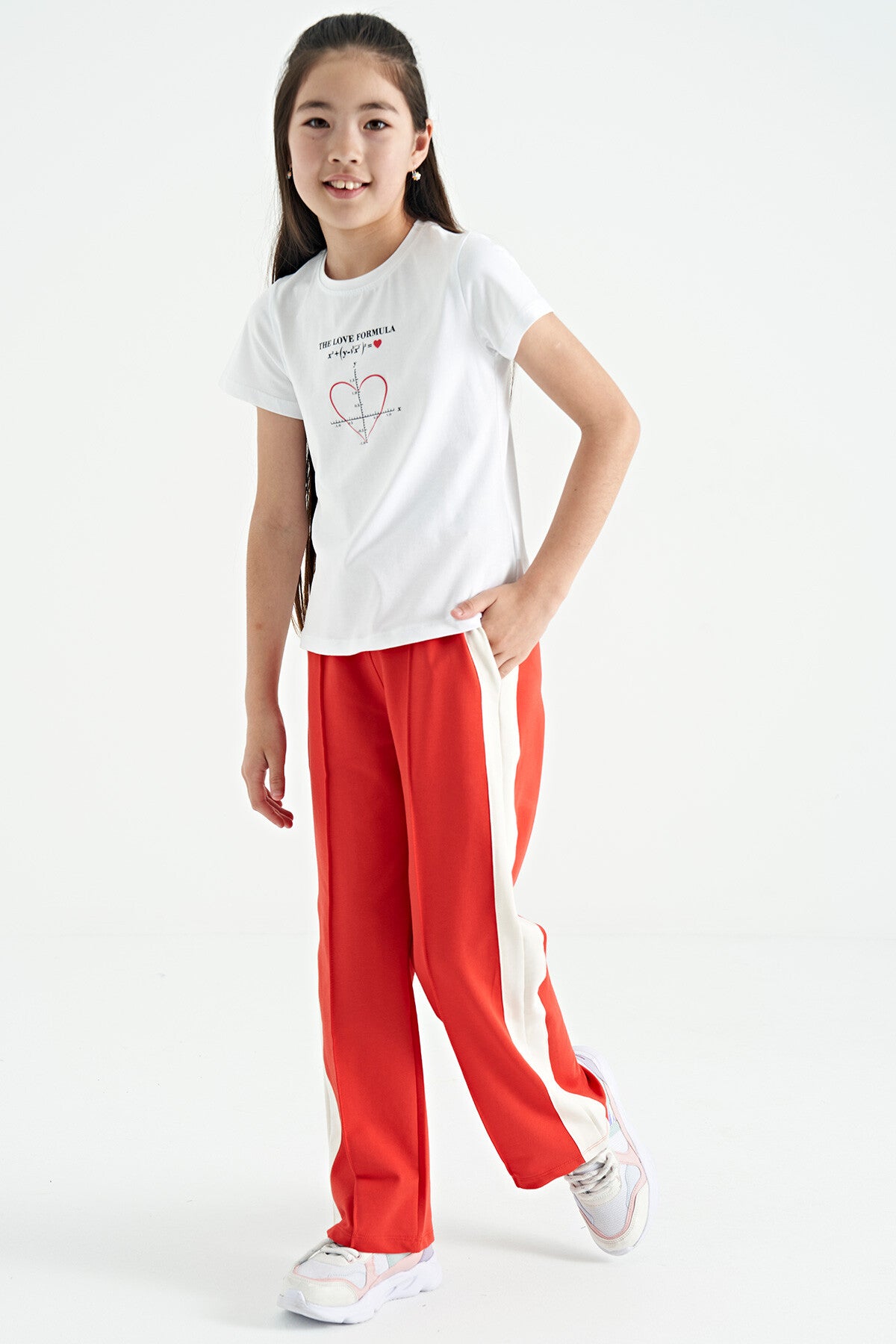 White O Collar Print Detailed Relax Fit Girl's T-Shirt - 75129