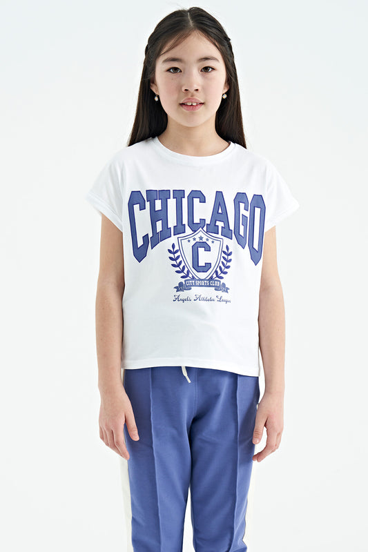 White O Collar Low Shoulder Comfort Fit Short Sleeve Girls T-Shirt - 75128