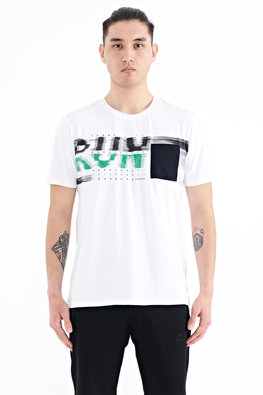 White Front Detailed Printed Standard Fit Men's T-shirt - 88200
