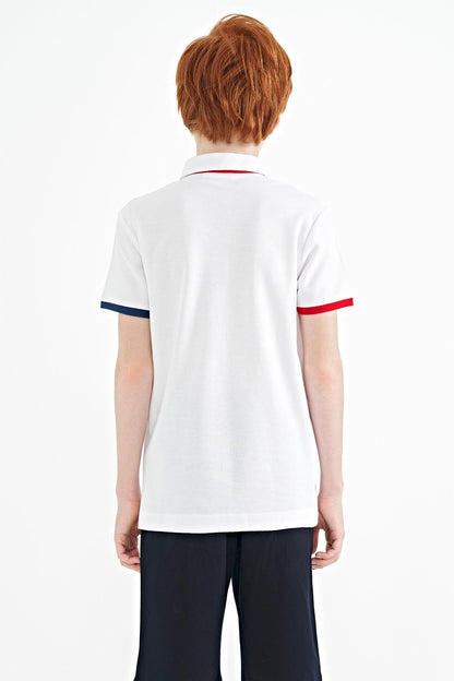 White Front Detailed Printed Standard Fit Polo Collar Boys T-Shirt - 11102