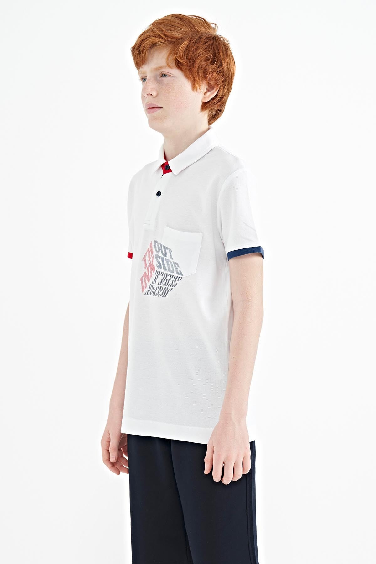 White Front Detailed Printed Standard Fit Polo Collar Boys T-Shirt - 11102