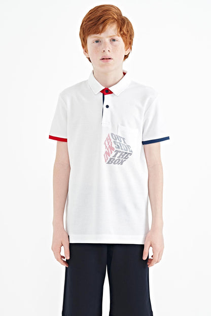 White Front Detailed Printed Standard Fit Polo Collar Boys T-Shirt - 11102