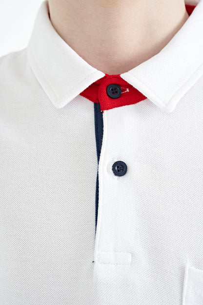 White Front Detailed Printed Standard Fit Polo Collar Boys T-Shirt - 11102
