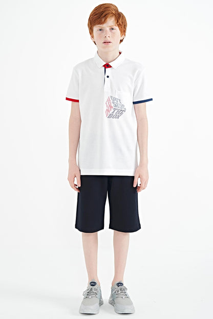 White Front Detailed Printed Standard Fit Polo Collar Boys T-Shirt - 11102