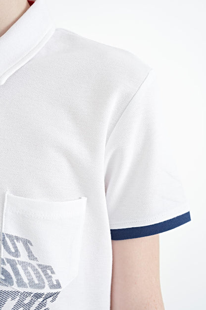 White Front Detailed Printed Standard Fit Polo Collar Boys T-Shirt - 11102