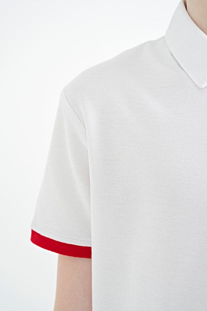 White Front Detailed Printed Standard Fit Polo Collar Boys T-Shirt - 11102