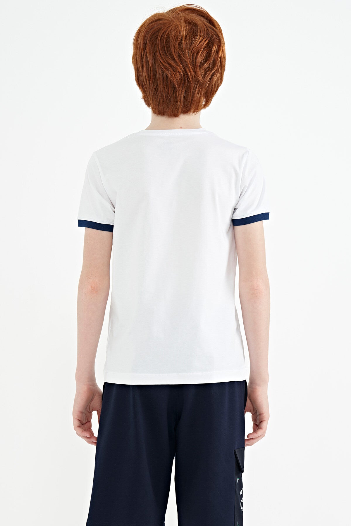 White Compass Printed Standard Template O Collar Boys T-Shirt - 11106