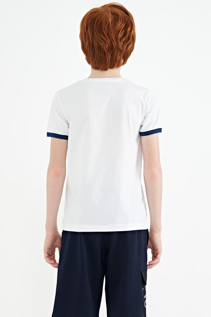 White Compass Printed Standard Template O Collar Boys T-Shirt - 11106