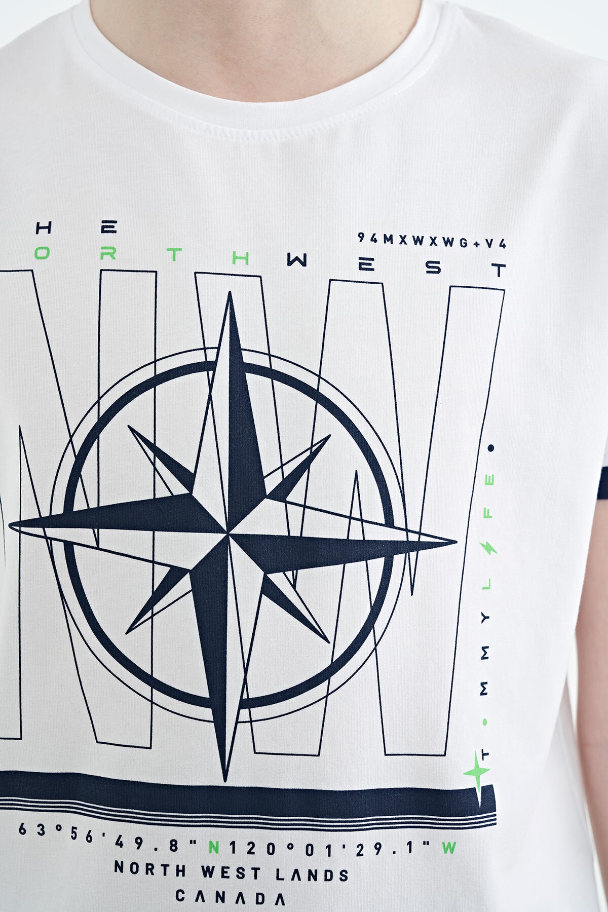 White Compass Printed Standard Template O Collar Boys T-Shirt - 11106