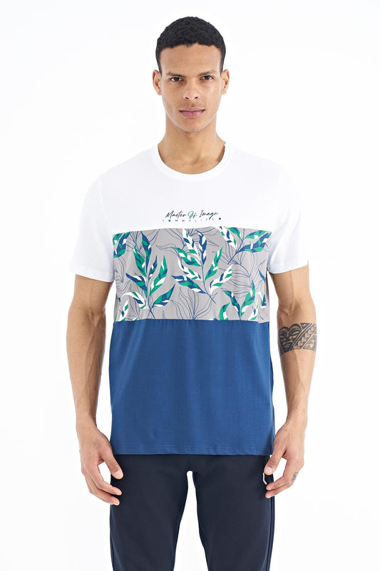 White Color Transition Print Detailed O Collar Standard Fit Men's T-Shirt - 88177