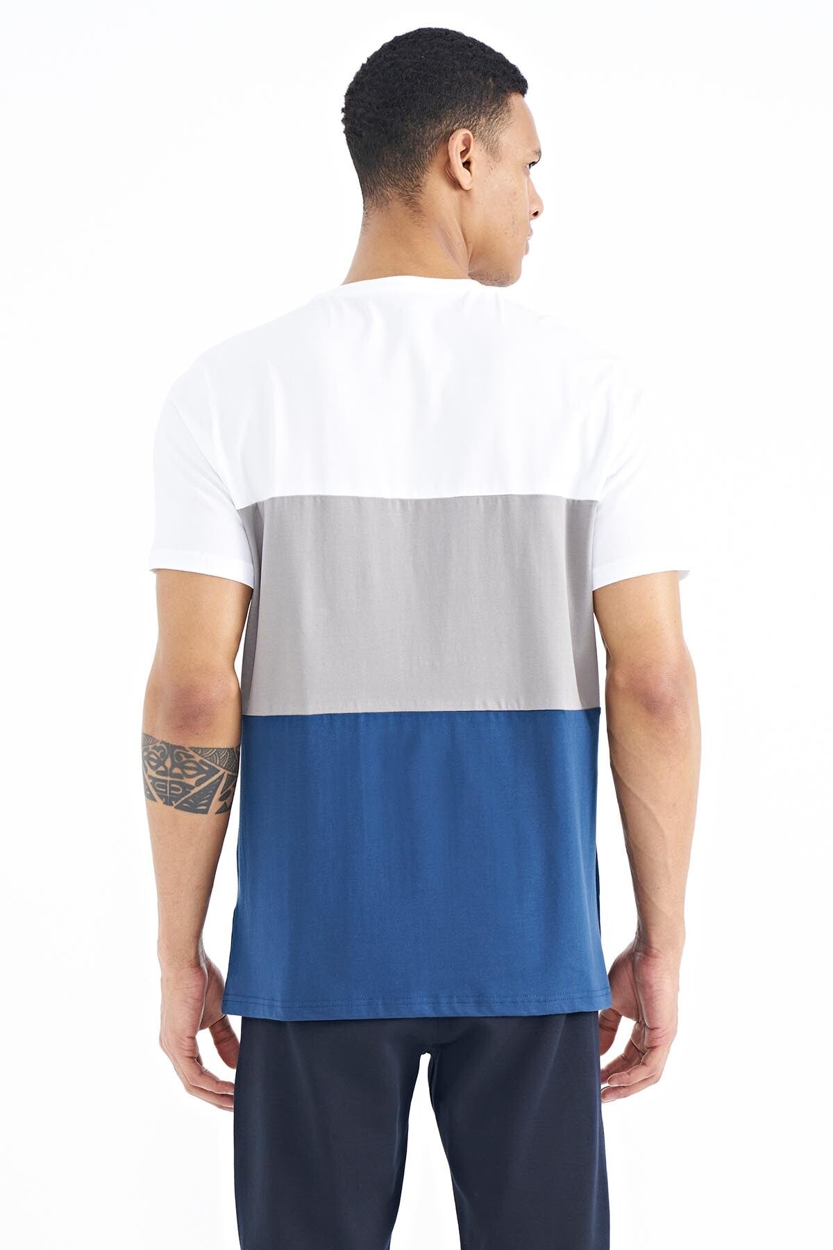 White Color Transition Print Detailed O Collar Standard Fit Men's T-Shirt - 88177