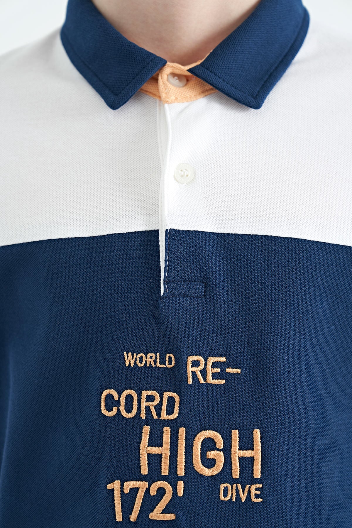 White Color Transitional Embroidered Detailed Standard Cut Polo Collar Boys T-Shirt - 11110
