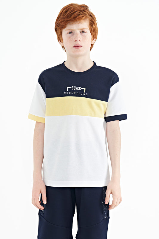 White Color Transition Embroidered Oversize Boys T-Shirt - 11159