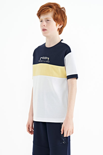 White Color Transition Embroidered Oversize Boys T-Shirt - 11159