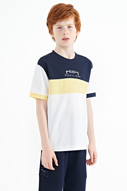 White Color Transition Embroidered Oversize Boys T-Shirt - 11159