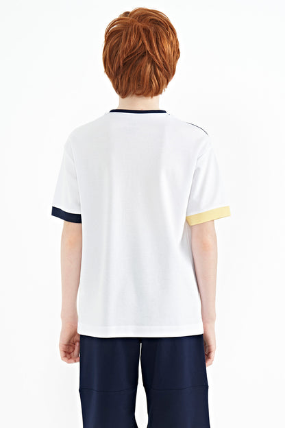 White Color Transition Embroidered Oversize Boys T-Shirt - 11159