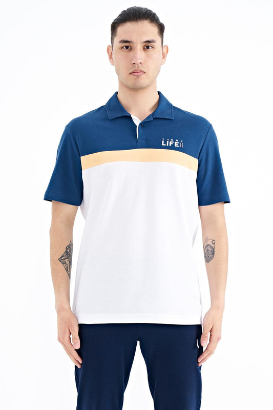 White Color Transition Polo Collar Standard Fit Men's T-shirt - 88238