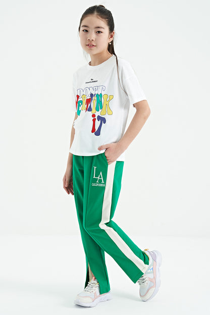 White Color Print O Collar Oversize Short Sleeve Girl's T-Shirt - 75112