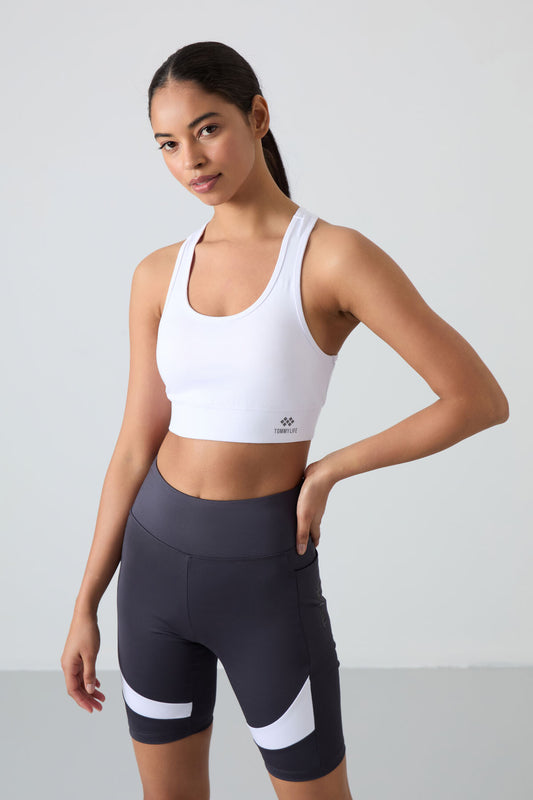 White Back Detailed Slim Fit U Neck Women's Sports Bustier - 97120