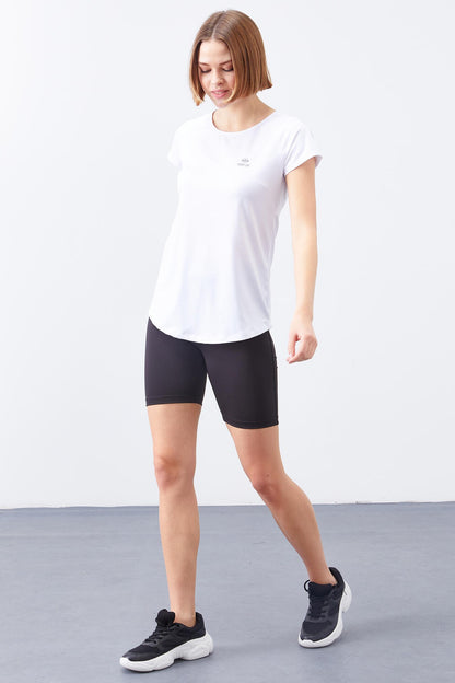 White Back Window Short Sleeve Standard Fit O Neck Women's T-Shirt - 97101