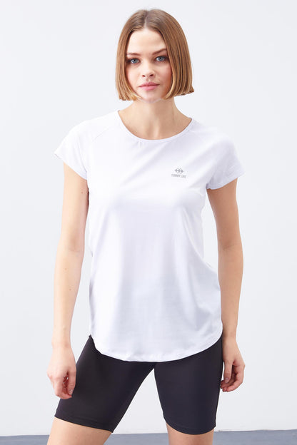 White Back Window Short Sleeve Standard Fit O Neck Women's T-Shirt - 97101