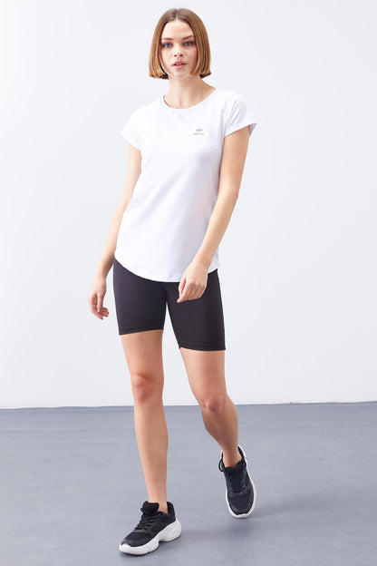 White Back Window Short Sleeve Standard Fit O Neck Women's T-Shirt - 97101