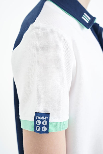 White Collar Embroidered Chest Standard Fit Polo Collar Boys T-Shirt - 11139